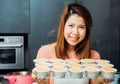 Happy beautiful woman female owner business bakery shop Royalty Free Stock Photo