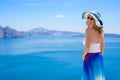 Happy and beautiful woman standing by the Meditarian sea Royalty Free Stock Photo