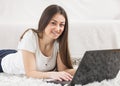 Happy Beautiful Young Student Girl Using Laptop Royalty Free Stock Photo