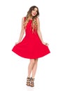 Happy Beautiful Young Woman Is Posing In Red Dress Royalty Free Stock Photo