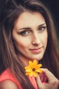 Happy beautiful young woman in spring blossom park. Royalty Free Stock Photo