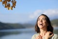 Happy beauty woman laughing in nature Royalty Free Stock Photo