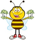 Happy Bee Cartoon Mascot Character With Cash Royalty Free Stock Photo