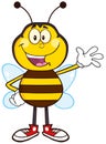 Happy Bee Cartoon Mascot Character Waving Royalty Free Stock Photo