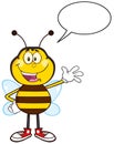 Happy Bee Cartoon Mascot Character Waving Royalty Free Stock Photo