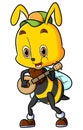 The happy bee is singing and playing the banjo