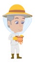 Happy beekeeper. Cute cartoon apiarist boy with honeycomb Royalty Free Stock Photo