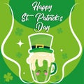 Happy beer glass with elvish hat Saint patrick day poster Vector