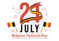 Happy Belgium Independence Day on July 21 Vector Illustration with Waving Flag Background in Flat Cartoon Hand Drawn Templates