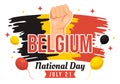 Happy Belgium Independence Day on July 21 Vector Illustration with Waving Flag Background in Flat Cartoon Hand Drawn Templates
