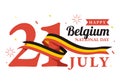 Happy Belgium Independence Day on July 21 Vector Illustration with Waving Flag Background in Flat Cartoon Hand Drawn Templates