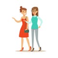 Happy Best Friends Having Good Time Together Chatting And Walking, Part Of Friendship Illustration Series Royalty Free Stock Photo