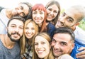 Happy best friends taking selfie outdoors with desaturated backlighting Royalty Free Stock Photo