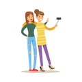 Happy Best Friends Taking Selfie Together, Part Of Friendship Illustration Series Royalty Free Stock Photo