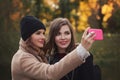 Happy best girlfriends making selfie on smartphone