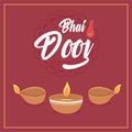 Happy bhai dooj, burning diya lamps lights, indian family celebration