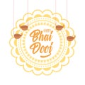 Happy bhai dooj, indian family celebration floral mandala and hanging diya lamps