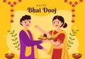 Happy Bhai Dooj Indian Festival Celebration Hand Drawn Cartoon Illustration of Sisters Pray for Brothers Protection