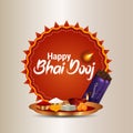 Happy bhai dooj invitation greeting card with pooja thali on creative background