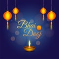 Happy bhai dooj wishes greeting card with diwali lamp