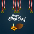 Happy bhai dooj wishes greeting card with garland flower