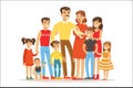 Happy Big Caucasian Family With Many Children Portrait With All The Kids And Babies And Tired Parents Colorful Royalty Free Stock Photo