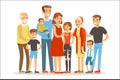 Happy Big Caucasian Family With Many Children Portrait With All The Kids And Babies And Tired Parents Colorful