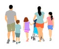 Happy big family enjoying holding hans vector illustration isolated on white. Fathers day. Mothers day. Dad, mom and baby in pram.