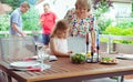 Happy big family having fun and enjoy their talk with children d Royalty Free Stock Photo