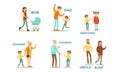 Happy Big Family Members Set, Grandma, Grandpa, Aunt, Uncle, Mother, Father, Brother and Sister Vector Illustration