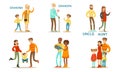 Happy Big Family Members Set, Grandma, Grandpa, Aunt, Uncle, Mother, Father, Children Vector Illustration Royalty Free Stock Photo