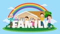 happy Big family on rainbow background of the house Royalty Free Stock Photo