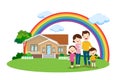 happy Big family on rainbow background of the house Royalty Free Stock Photo