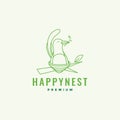 Happy bird with nest branch line logo design vector graphic symbol icon illustration creative idea