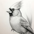 Happy Bird Portrait: Cardinal Art In Black And White Pencil Sketch