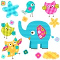 Happy birds and elephant