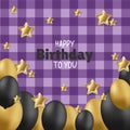 Happy Birhday Background with Black and Gold Balloons