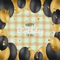 Happy Birhday Background with Black and Gold Balloons