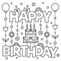 Happy Birhday. Coloring page. Vector illustration.