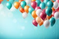 Happy birhtday greeting banner design, flying helium air balloons, festive celebration background Royalty Free Stock Photo