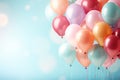 Happy birhtday greeting banner design, flying helium balloons, festive celebration background card Royalty Free Stock Photo