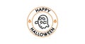 Happy halloween typography minimal postcard. Text patch sticker. Scary ghost icon. Round seal stamp logo. Quote, phrase. Label