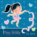 Happy birthday - Adorable little ballerina girl - blue background with dots and hearts Royalty Free Stock Photo