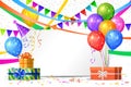 Happy Birthday. Air balloons, gifts boxes, flags Royalty Free Stock Photo