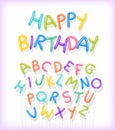 Happy Birthday and alphabet in twisted balloons