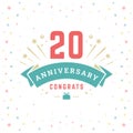 Happy birthday 20 anniversary congrats vintage greeting card typographic template vector flat Royalty Free Stock Photo