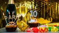 Happy birthday background with champagne glasses with number cake 10. Beautiful birthday card with decorations copy space Royalty Free Stock Photo