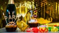 Happy birthday background with champagne glasses with number cake 18. Beautiful birthday card with decorations copy space Royalty Free Stock Photo