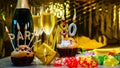 Happy birthday background with champagne glasses with number cake 80. Beautiful birthday card with decorations copy space Royalty Free Stock Photo