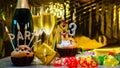 Happy birthday background with champagne glasses with number cake 83. Beautiful birthday card with decorations copy space Royalty Free Stock Photo